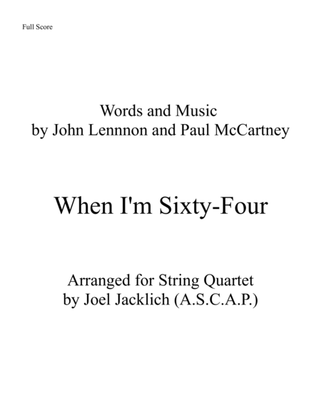 When I M Sixty Four For String Quartet 2016 Arranging Contest Entry Sheet Music