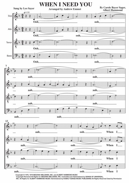 When I Need You A Cappella Sheet Music