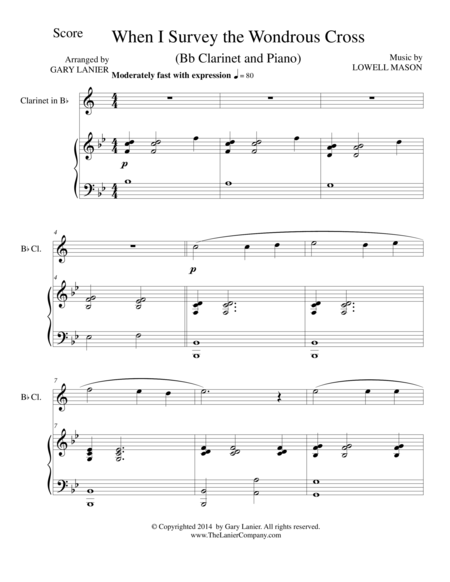 Free Sheet Music When I Survey The Wondrous Cross Bb Clarinet Piano And Clarinet Part