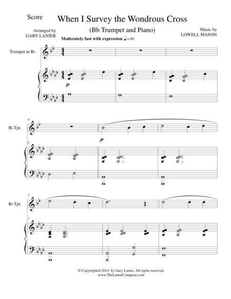 Free Sheet Music When I Survey The Wondrous Cross Bb Trumpet Piano And Trumpet Part