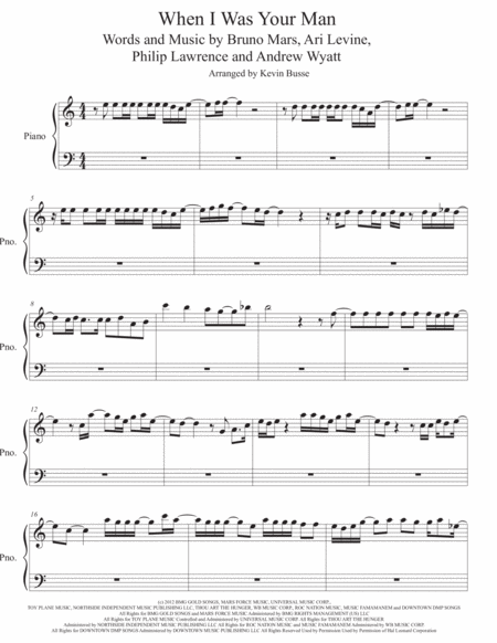 When I Was Your Man Easy Key Of C Piano Sheet Music