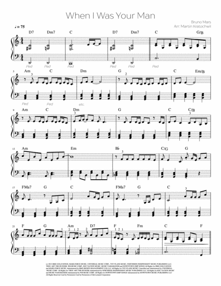 Free Sheet Music When I Was Your Man Easy Piano