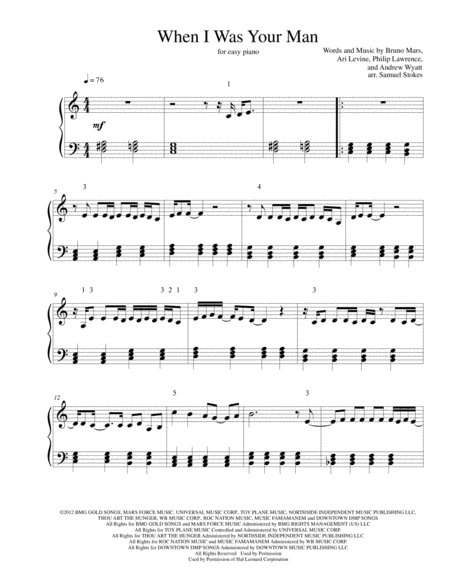 When I Was Your Man For Easy Piano Sheet Music