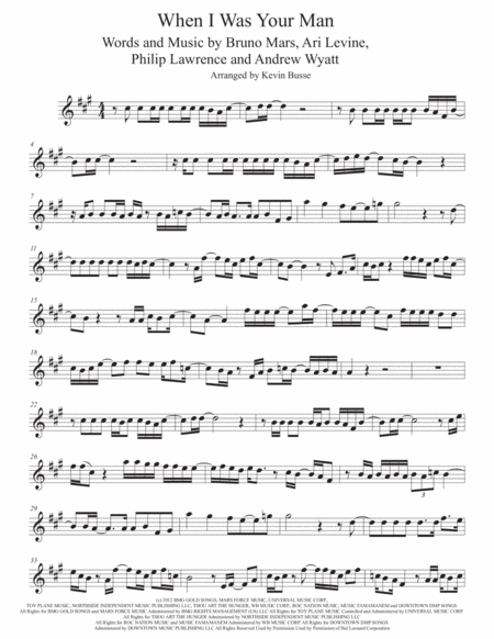 Free Sheet Music When I Was Your Man Original Key Alto Sax