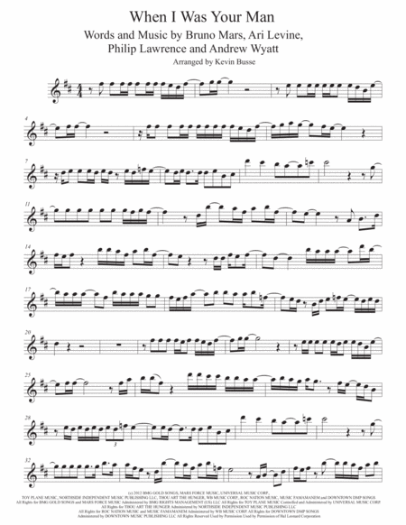 When I Was Your Man Original Key Tenor Sax Sheet Music