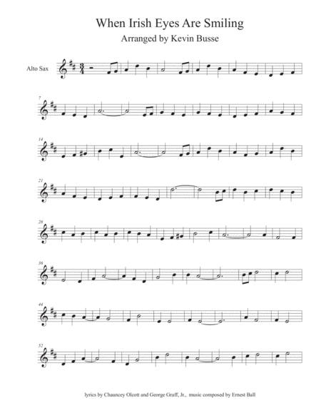 Free Sheet Music When Irish Eyes Are Smiling Alto Sax