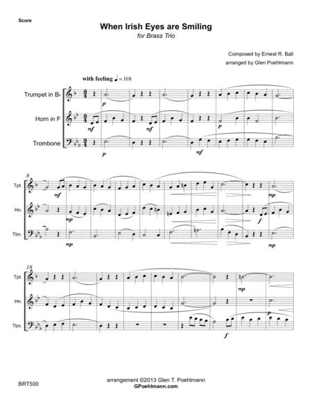 When Irish Eyes Are Smiling Arranged For Brass Trio Unaccompanied Sheet Music