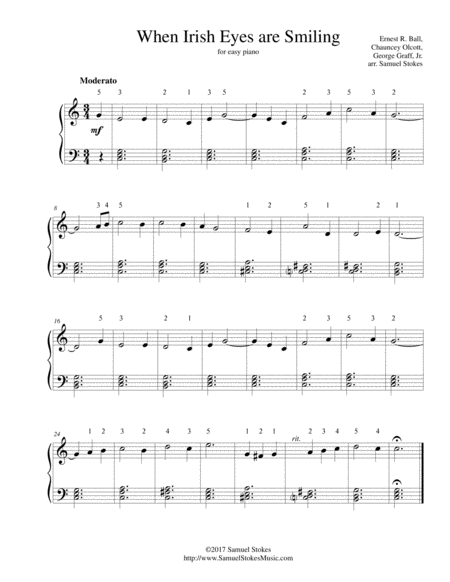 Free Sheet Music When Irish Eyes Are Smiling For Easy Piano