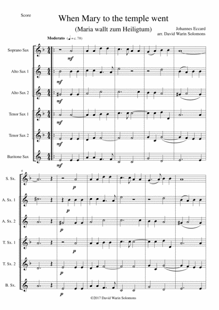 When Mary To The Temple Went Maria Wallt Zum Heiligtum For Saxophone Sextet Sheet Music