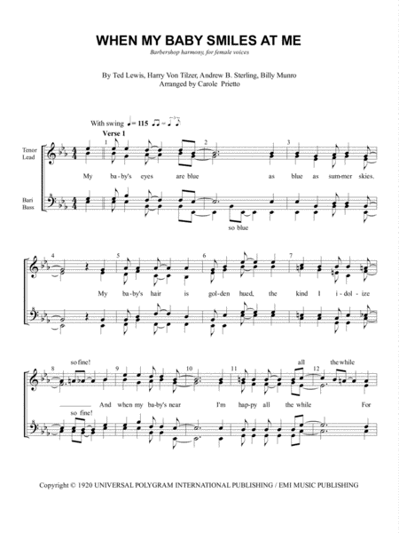 Free Sheet Music When My Baby Smiles At Me Quartet Pricing