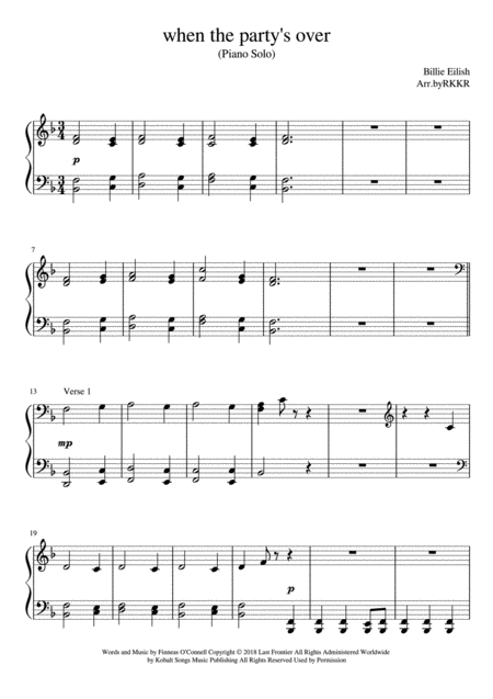 Free Sheet Music When The Partys Over Piano Solo F Major