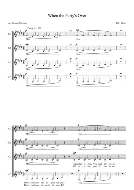 Free Sheet Music When The Partys Over Ssaa A Capella