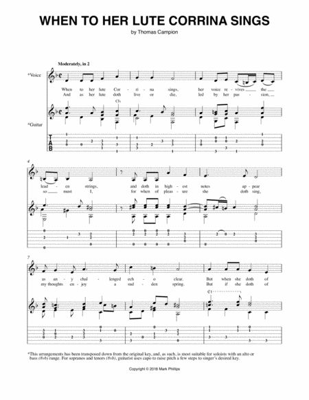 Free Sheet Music When To Her Lute Corrina Sings