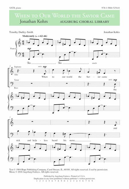 When To Our World The Savior Came Sheet Music