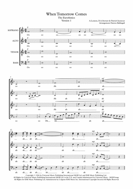 Free Sheet Music When Tomorrow Comes Satb