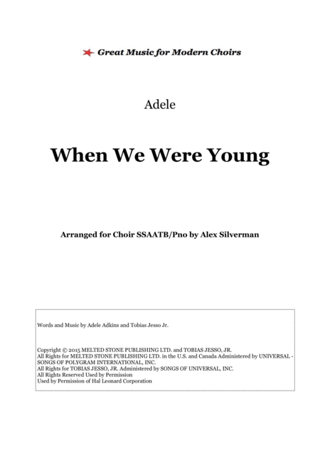 When We Were Young Adele Choir And Piano Edition Sheet Music