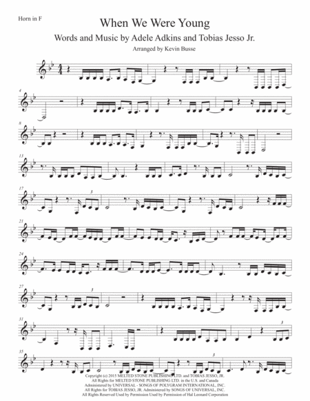 When We Were Young Horn In F Original Key Sheet Music