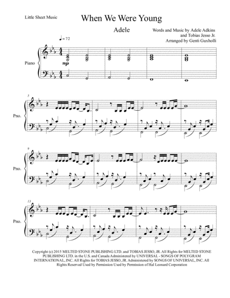 Free Sheet Music When We Were Young Piano Solo