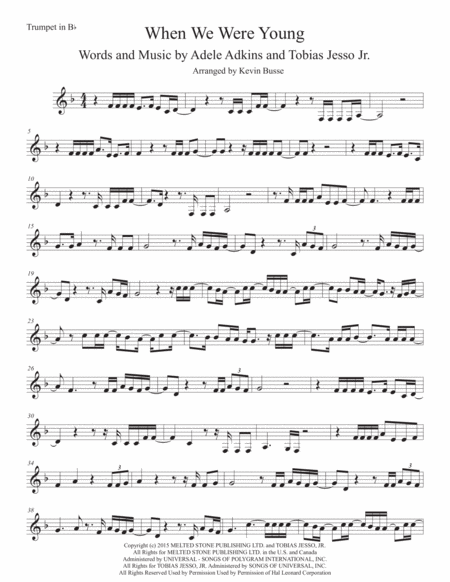 Free Sheet Music When We Were Young Trumpet Original Key