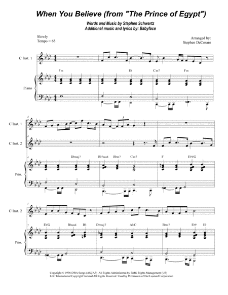 When You Believe From The Prince Of Egypt Duet For C Instruments Sheet Music