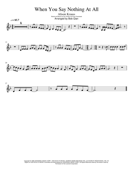 When You Say Nothing At All Alison Krauss Clarinet Sheet Music