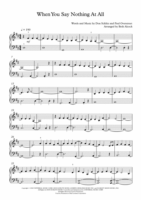 When You Say Nothing At All Easy Piano Sheet Music