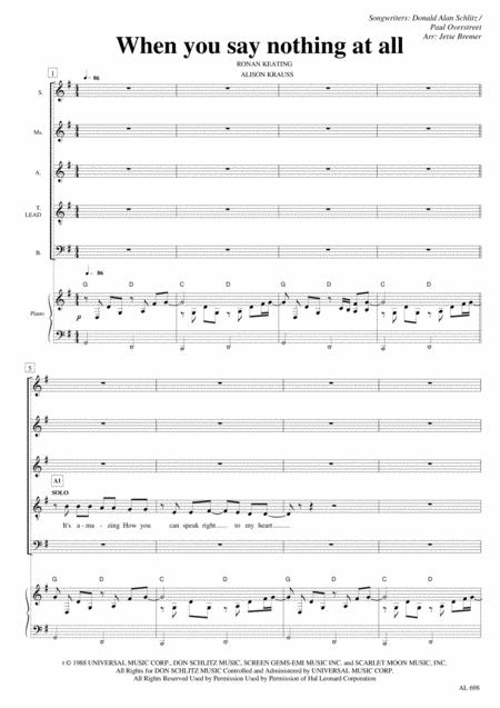 Free Sheet Music When You Say Nothing At All Saatb Piano