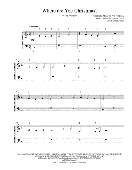 Where Are You Christmas For Very Easy Piano Sheet Music