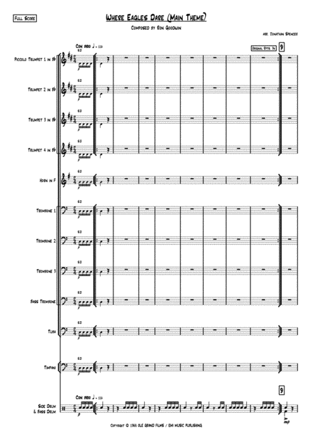 Where Eagles Dare Main Theme For Brass Ensemble Sheet Music