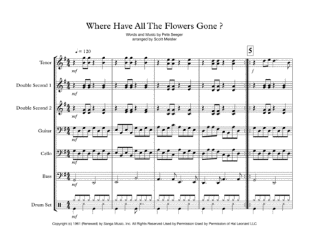 Where Have All The Flowers Gone For Steel Band Sheet Music