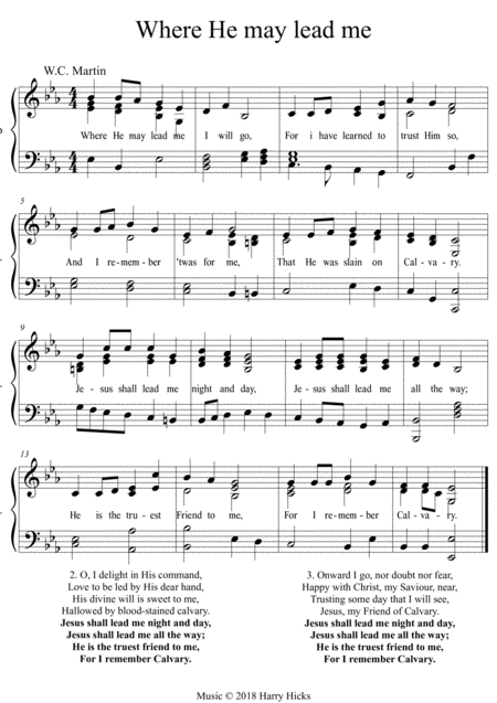 Where He May Lead Me A New Tune To A Wonderful Old Hymn Sheet Music