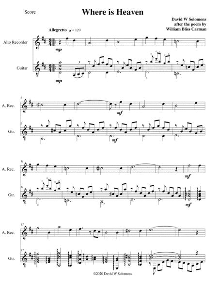 Free Sheet Music Where Is Heaven For Alto Recorder And Guitar