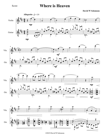 Free Sheet Music Where Is Heaven For Violin And Guitar