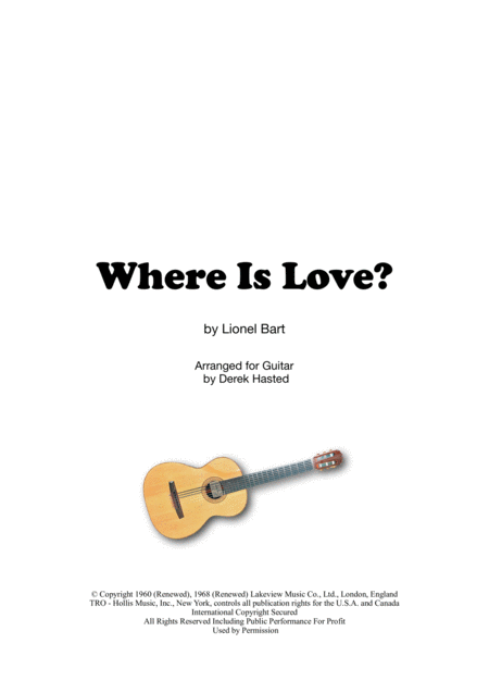 Free Sheet Music Where Is Love Oliver For Classical Guitar