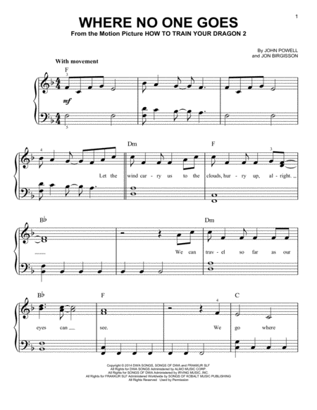 Free Sheet Music Where No One Goes From How To Train Your Dragon 2