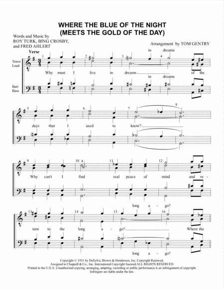 Where The Blue Of The Night Meets The Gold Of The Day Ttbb Sheet Music