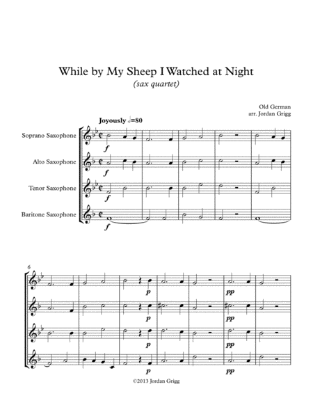Free Sheet Music While By My Sheep I Watched At Night Sax Quartet