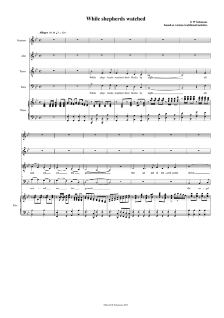 While Shepherds Watched In Various Melodies Version In B Flat Satb Sheet Music