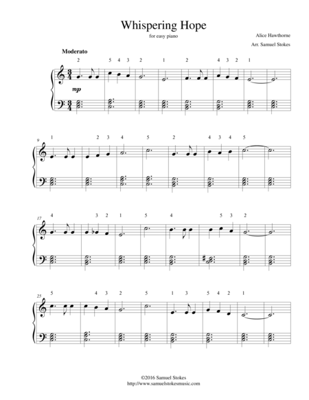 Free Sheet Music Whispering Hope For Easy Piano