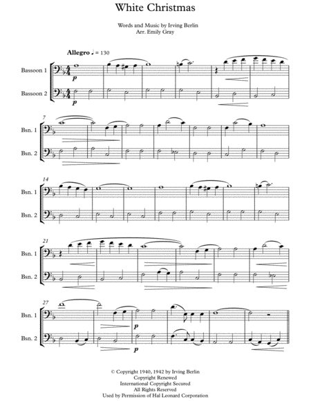 White Christmas Bassoon Duet Sheet Music