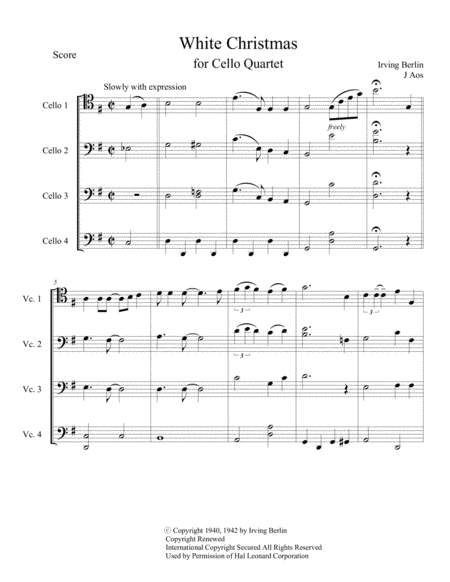 Free Sheet Music White Christmas Cello Quartet