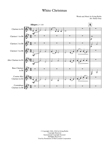 Free Sheet Music White Christmas Clarinet Choir