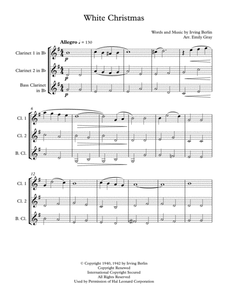 White Christmas Clarinet Trio Sheet Music