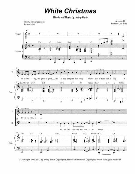 Free Sheet Music White Christmas Duet For Tenor And Bass Solo