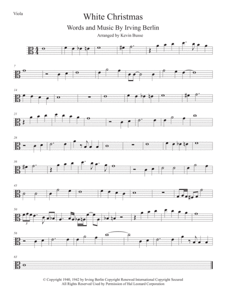 White Christmas Easy Key Of C Viola Sheet Music