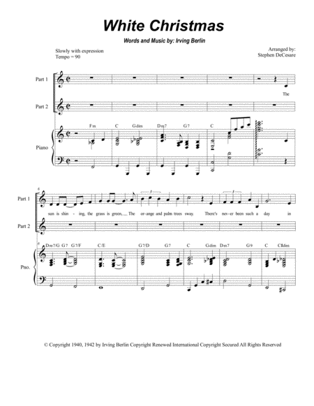 White Christmas For 2 Part Choir Sheet Music