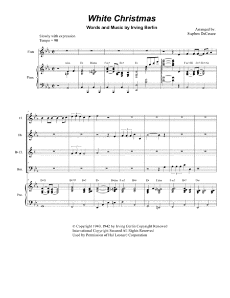 White Christmas For Woodwind Quartet Sheet Music