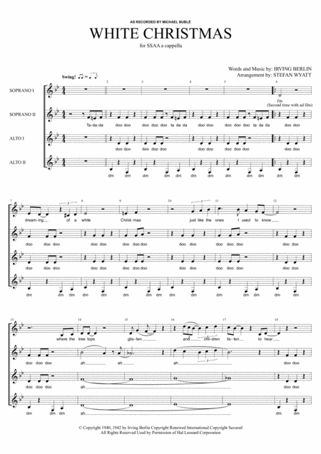 White Christmas Ssaa A Cappella Sheet Music