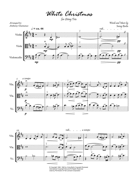 White Christmas String Trio 2018 Holiday Contest Entry Sheet Music