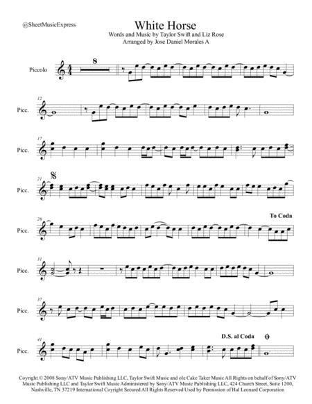 Free Sheet Music White Horse For Piccolo